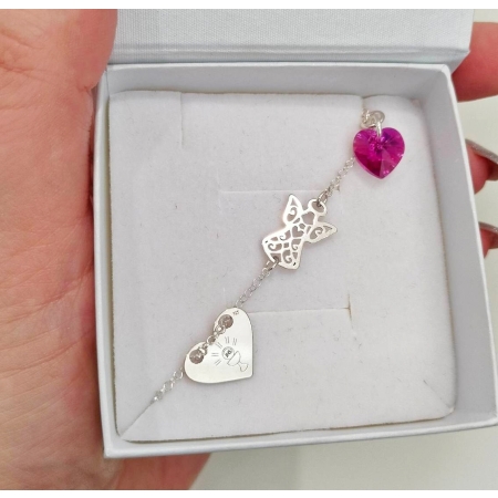 Bransoletka srebrna 925 aniołek serce Swarovski grawer prezent Komunia Św